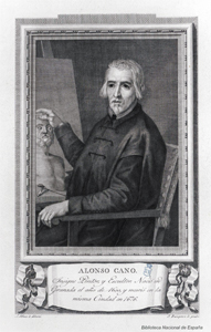 Sevilla, Retrato de Alonso Cano (1601-1667) dibujado por José Maea (1760-1826) y grabado por José Vázquez (1768-1804). Biblioteca Nacional de España Sevilla, Retrato de Alonso Cano (1601-1667) dibujado por José Maea (1760-1826) y grabado por José Vázquez (1768-1804). Biblioteca Nacional de España